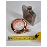 Lot of 2 Flasks Stainless Steel 5oz Hip Flask and Blush Ring Flask