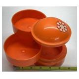 Vintage Orange Plastic Tiered Bowl Container with Lid Kitchen Storage