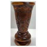 Vintage Hand Carved Wood Vase Floral Pattern Decorative Piece