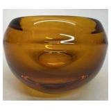 Vintage Amber Glass Ashtray Round Heavy Retro Design