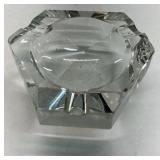 Vintage Cut Crystal Glass Ashtray Faceted Heavy Geometric Design