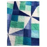 Patchwork Quilt Blue Green Star Pattern Geometric Blanket Throw