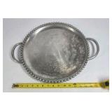 Round Metal Serving Tray with Handles Beaded Edge Decorative Tray