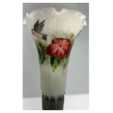 Vintage Hand Painted Glass Floral Table Lamp Metal Base Accent Lighting