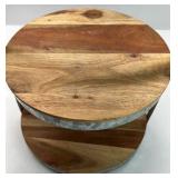 Two Tier Wood Metal Serving Tray Stand Round Farmhouse Tabletop Organizer