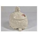 Floral Porcelain Trinket Box Footed Jewelry Dish Pink Rose Lidded Vanity Box