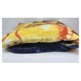 Celestial Sun Face Blanket, 8 ft x 8 ft, Yellow Blue Cosmic Design