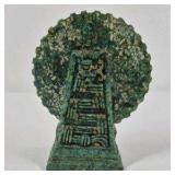 Aztec Mayan Calendar Stone Sculpture Green Patina Decorative Statue