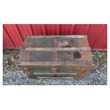 Antique Wood Steamer Trunk Flat Top Chest Green Slat Metal Hardware