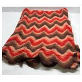 Handmade Crochet Afghan Throw Blanket Chevron Zig Zag Brown Orange Red