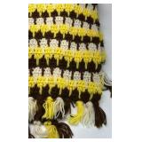 Handmade Crochet Afghan Throw Blanket Yellow Brown Cream Striped Fringe