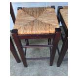 Wood Console Table with Woven Rush Seat Stools Nesting Side Table Set