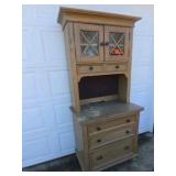 Vintage Wood Hutch Cabinet Desk Drop Front Secretary Drawer Storage