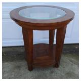 Round Wood Side Table Glass Top  End Table