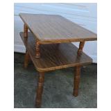 Vintage Woodgrain Laminate End Tables Pair Two Tier Side Tables Turned Legs