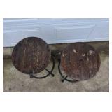 Vintage Industrial Adjustable Stool Cast Iron Base Wood Seat Drafting Stool