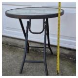 Round Glass Top Patio Table Folding Metal Frame Outdoor Bistro Table