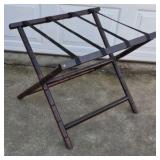 Wood Folding Luggage Rack Stand Dark Finish Suitcase Holder Strap Top