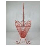 Vintage Metal Magazine Rack Scroll Handle Wire Basket Stand Coral