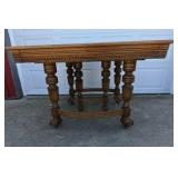 Antique Oak Dining Table Claw Foot Carved Legs Beveled Edge Extension Leaves Early American