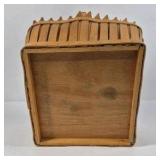 Handcrafted Wooden Basket Slatted Wood Carry Handle Rustic Decor Storage