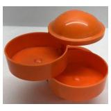 Vintage Orange Plastic Tiered Bowl Container with Lid Kitchen Storage