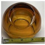 Vintage Amber Glass Ashtray Round Heavy Retro Design