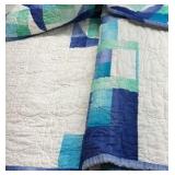 Patchwork Quilt Blue Green Star Pattern Geometric Blanket Throw