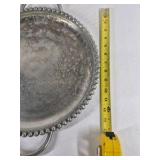 Round Metal Serving Tray with Handles Beaded Edge Decorative Tray