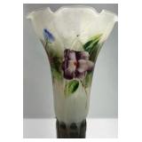 Vintage Hand Painted Glass Floral Table Lamp Metal Base Accent Lighting