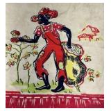 Vintage Black Americana Kitchen Towel Folk Art Red Figure Cotton Cloth