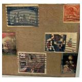 Framed Vintage USA Postage Stamps Display Collage Wall Decor
