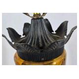 Vintage Amber Glass Table Lamp Embossed Pattern Black Base Mid Century Style