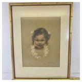 V Von Plesel 1971 Child Portrait Drawing Framed Vintage Signed Artwork