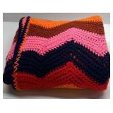 Handmade Crochet Afghan Blanket Chevron Stripe Multicolor Knit Throw