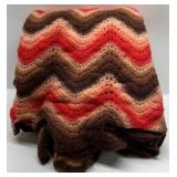 Handmade Crochet Afghan Throw Blanket Chevron Zig Zag Brown Orange Red