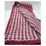 Handmade Crochet Afghan Throw Blanket Red White Pattern Scalloped Edge