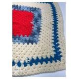 Handmade Crochet Doily Red Blue Cream Granny Square Pattern