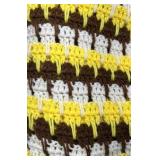 Handmade Crochet Afghan Throw Blanket Yellow Brown Cream Striped Fringe