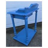 Vintage Blue Wood Side Table Washstand Drawer Shelf Floral Back Splash