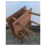 Vintage Woodgrain Laminate End Tables Pair Two Tier Side Tables Turned Legs