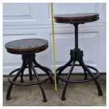 Vintage Industrial Adjustable Stool Cast Iron Base Wood Seat Drafting Stool