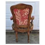 French Provincial Style Upholstered Armchair Wood Frame Pink Damask Accent Chair
