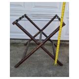 Wood Folding Luggage Rack Stand Dark Finish Suitcase Holder Strap Top