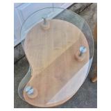 Pair Modern Wood End Tables Glass Top Wavy Design Drawer Accent Tables