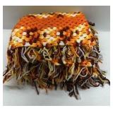 Handmade Crochet Afghan Throw Blanket Orange Yellow Brown Granny Square Fringe