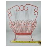 Vintage Metal Magazine Rack Scroll Handle Wire Basket Stand Coral