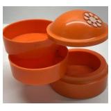 Vintage Orange Plastic Tiered Bowl Container with Lid Kitchen Storage