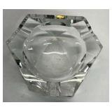 Vintage Cut Crystal Glass Ashtray Faceted Heavy Geometric Design
