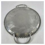 Round Metal Serving Tray with Handles Beaded Edge Decorative Tray